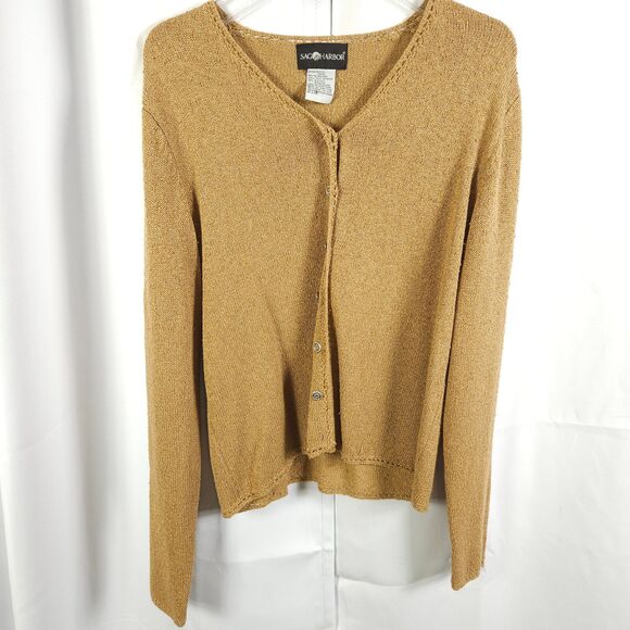 VTG Sag Harbor Womens Medium Brown Acrylic Nylon Blend V-Neck Cardigan Sweater - Picture 1 of 6
